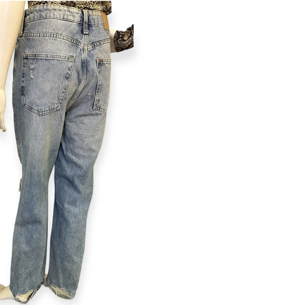 Distressed Blue Loose Straight High Waisted Jeans